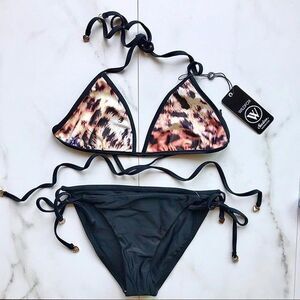 Wildfox Cheetah Print Reversible Black Bikini Set